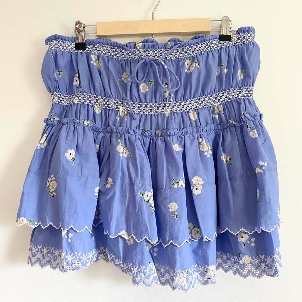 Reclaimed Vintage Blue Embroidered Ruffle Mini Skirt Size 10